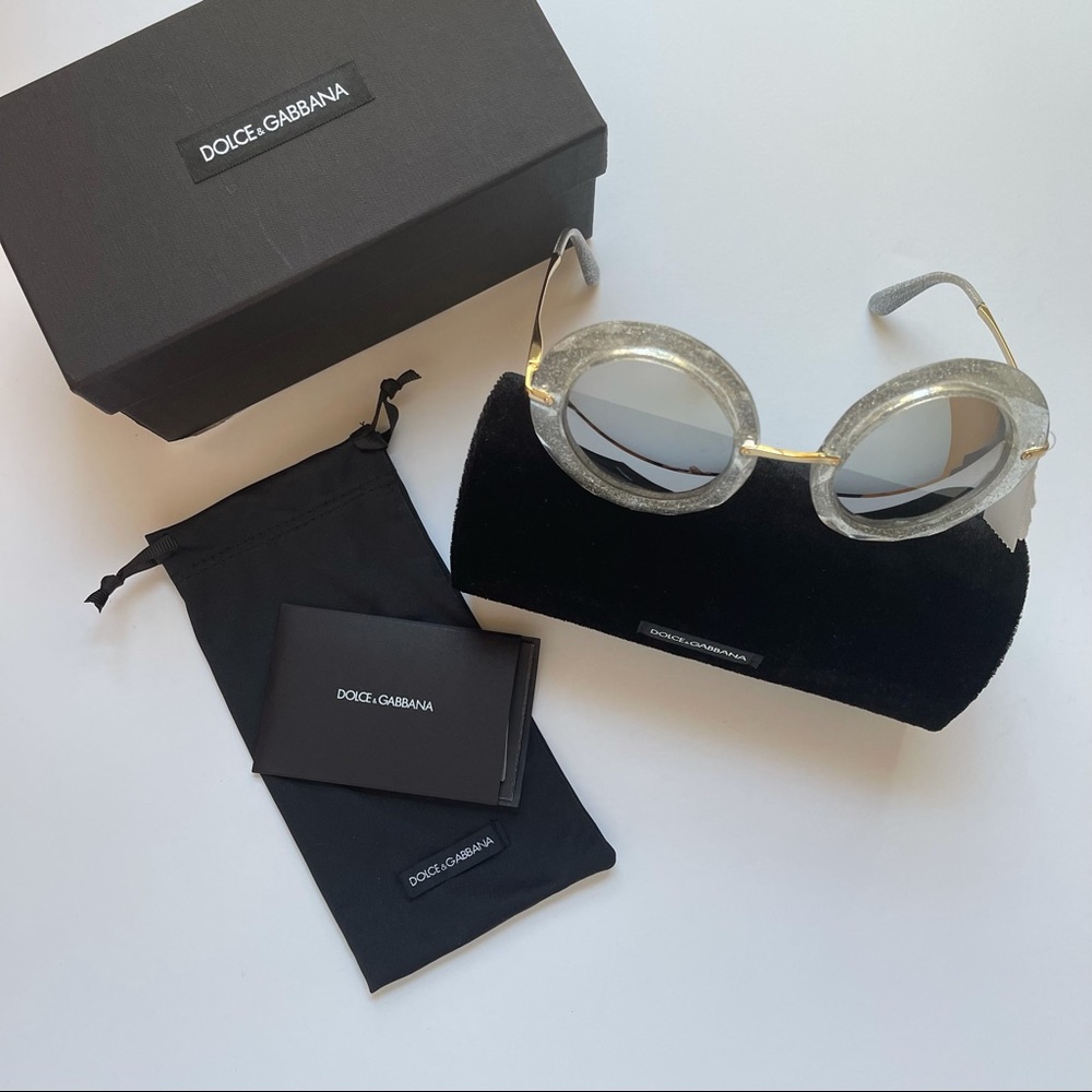 # Dolce and Gabbana Round Frame Glitter Acetate Sunglasses In Silver New - Picture 3 of 16